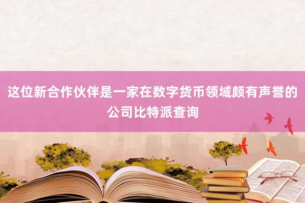 这位新合作伙伴是一家在数字货币领域颇有声誉的公司比特派查询