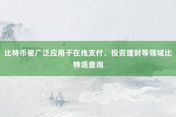 比特币被广泛应用于在线支付、投资理财等领域比特派查询