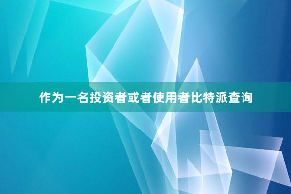 作为一名投资者或者使用者比特派查询