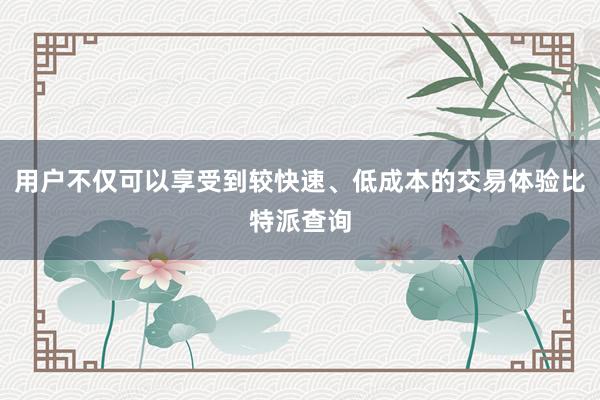 用户不仅可以享受到较快速、低成本的交易体验比特派查询